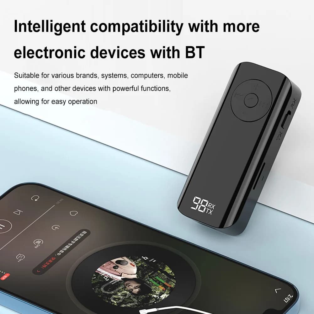 Ricevitore Bluetooth 5.3 compatibile con adattatore AUX wireless da 3,5 mm con display LED della batteria per stereo domestico/cuffie cablate/altoparlante