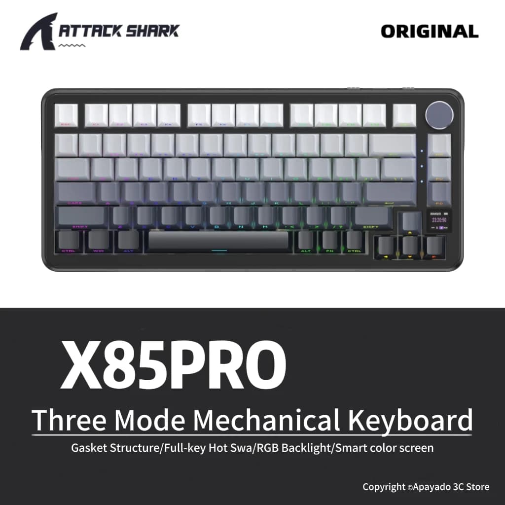 X85Pro ATTACK SHARK Gaming Keyboard Wireless with Screen/Meta Knobs,RGB Hot-Swap Mechanical Keyboard for Gaming