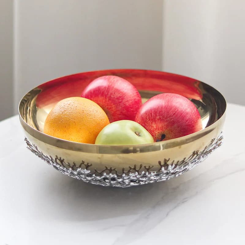 Vassoio per frutta decorato con ramo di corallo a doppio strato, stoviglie, vassoio in acciaio inossidabile, ciotola circolare in metallo, contenitore per alimenti