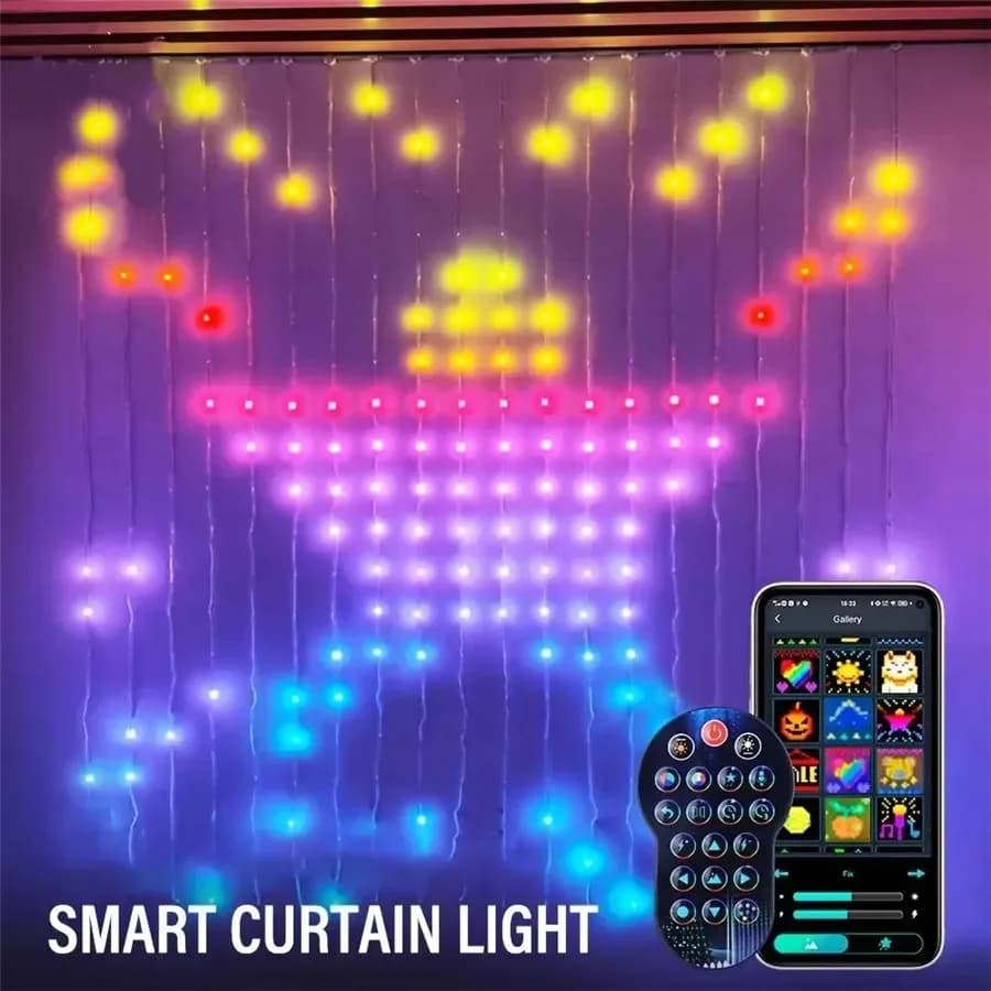 RGB IC Smart APP Control Ghirlanda di Natale Lucine Immagine fai da te Display Tenda String Light per decorazioni natalizie per matrimoni