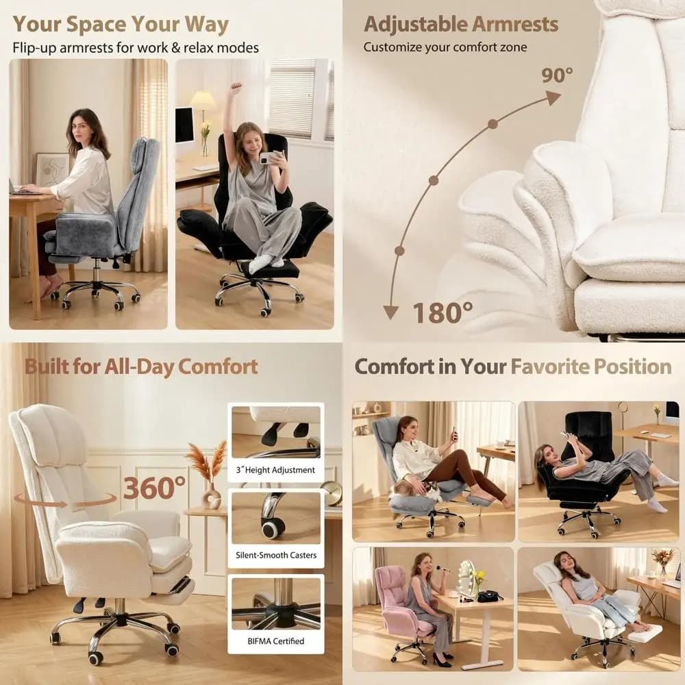 Ergonomic High-Back Computer Chair with Footrest, Wide Seat for Comfort, Ideal for Gaming and Office Use, Pink
