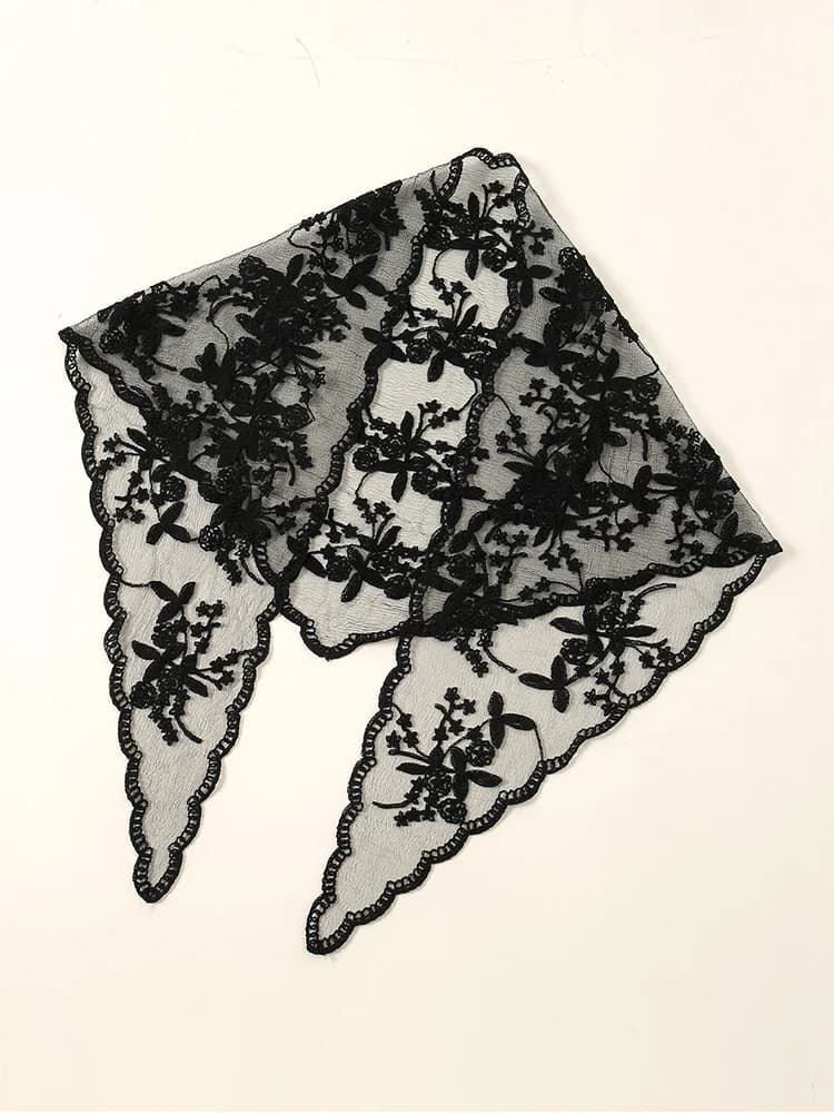 Fazzoletti Sottili Vintage per Capelli Donna, Elegante Sciarpa in Pizzo Traforato Ricamato Tinta Unita, Sciarpa Triangolare