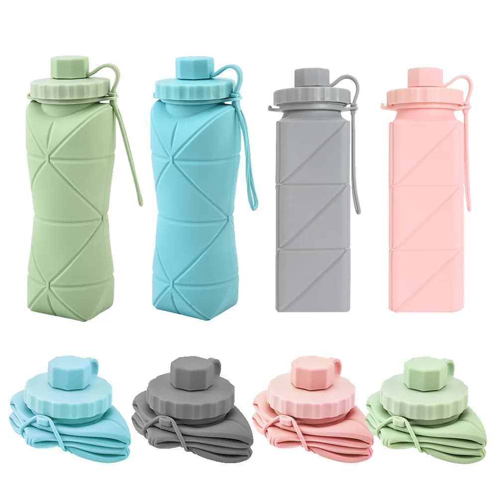 2pcs/box Rhombus Handle Retractable Silicone Water Cup, Portable Foldable Sports Kettle for Hiking Outdoor Activities