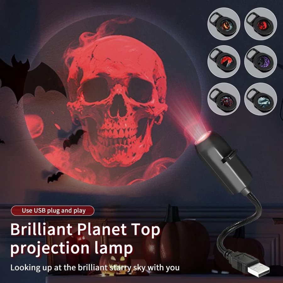 Lampada da parete a soffitto a forma di zucca con proiezione a LED di Halloween, proiettore lunare USB, atmosfera natalizia, luce d'atmosfera, arredamento della stanza