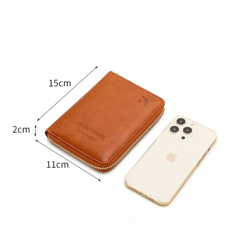 Custodia per passaporto in pelle PU Porta carte con blocco RFID Portafoglio con cerniera Borsa per telefono essenziale da viaggio Accessori da viaggio internazionali