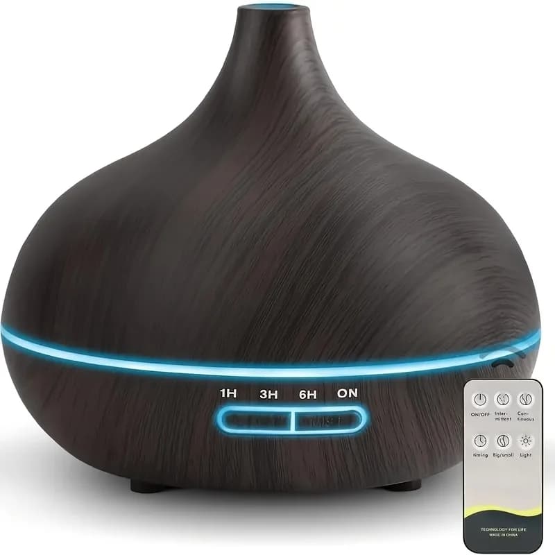 Diffusore di aromi da 550 ml con timer per venature del legno telecomandato, umidificatore a nebbia fredda per ambienti grandi con set da 6 oli