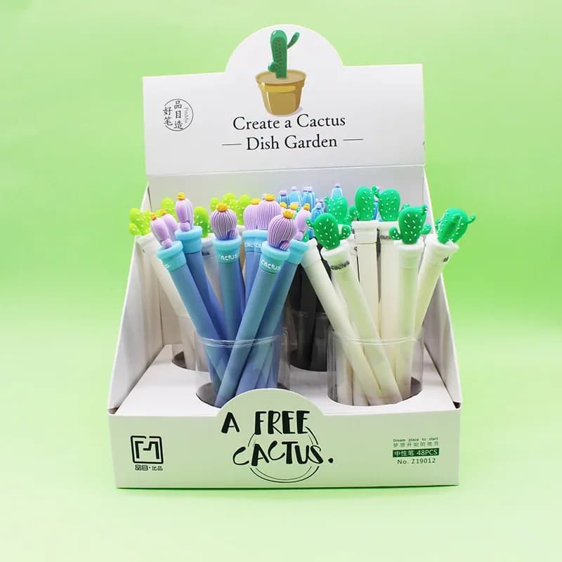 24PCS Cactus Penna Gel 0.38mm Ago Nero Studente Penna di Scrittura Forniture Per Ufficio Kawaii Materiale Scolastico Cancelleria Penne Gel