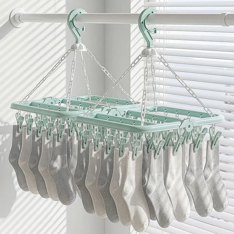 Multi-functional Foldable Storage Drying Rack Children's Plastic Windproof Clothes Hanging Babybaby Socks Clip Laundry Line