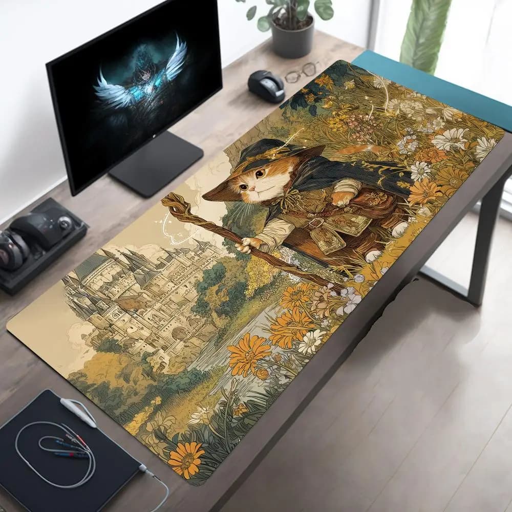 Mago Cat and Castle Model Design Large Mouse Mat Desk Board Sewn Anti-slip Durable Mat Toy Office Carpet mtg Mat