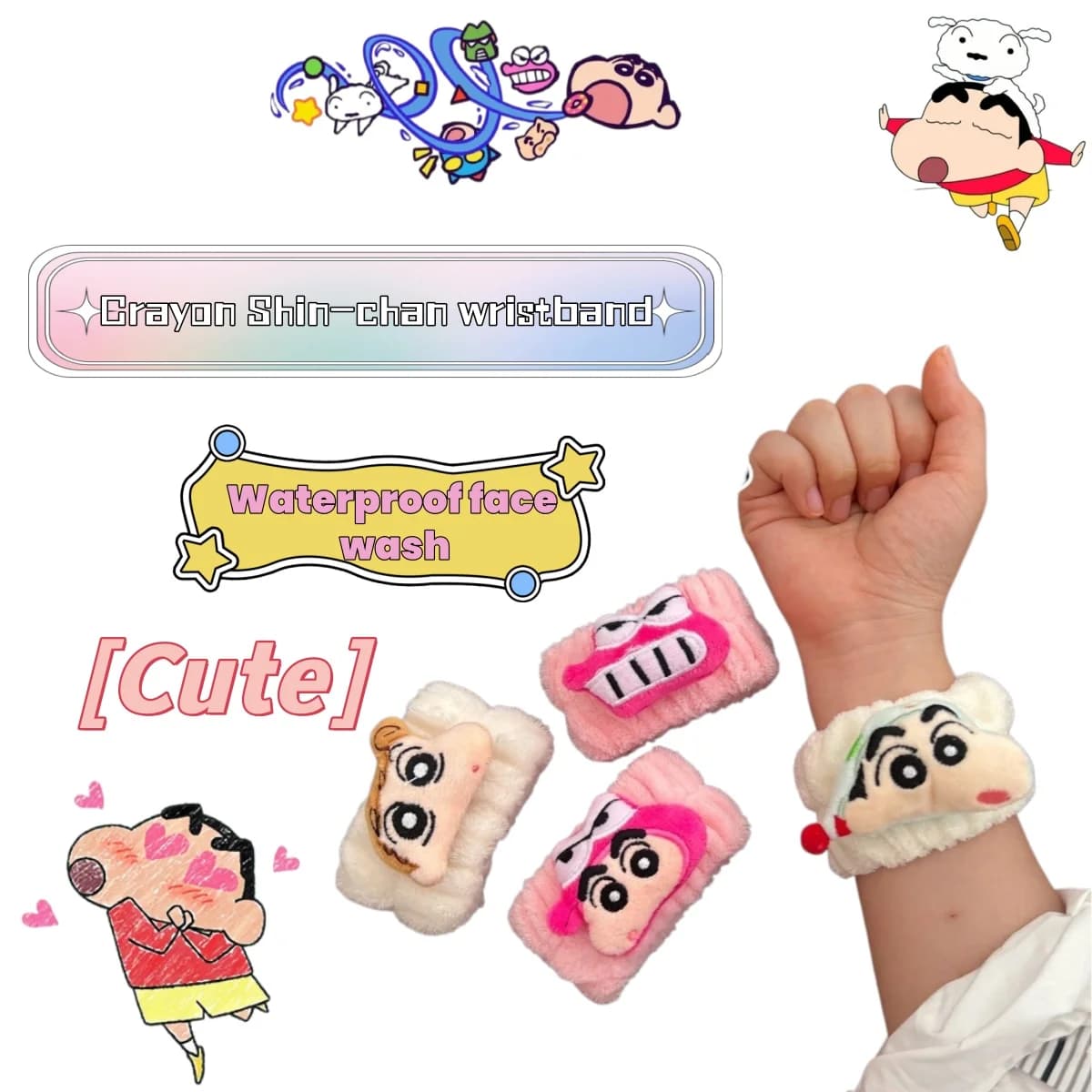 Crayon Shin-chan Cute Cartoon Face-Washing Wristband, Waterproof and Moisture-Proof Magic Toothbrushing Absorbent Bracelet