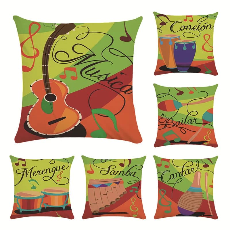 Abstract colorful musical instrument Digital printing short plush pillow covers for car sofa office cushion cover home goods