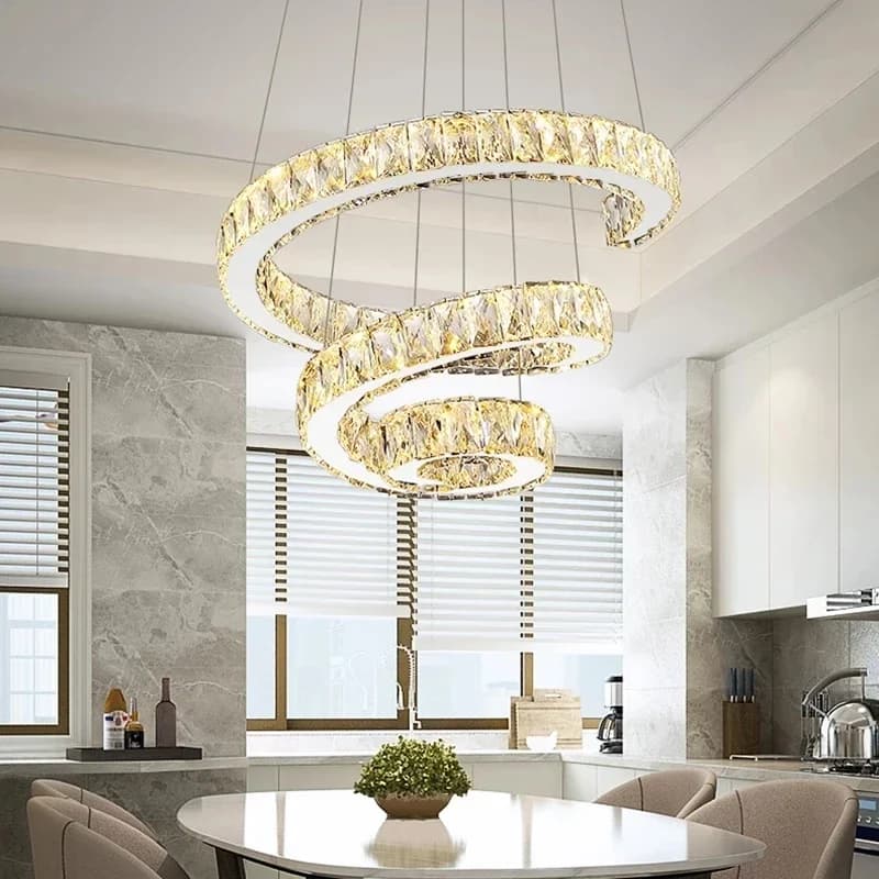 Lampadario a led con anello di cristallo di lusso Lampade a sospensione moderne in cristallo d'argento per sala da pranzo Apparecchi di illuminazione rotondi Apparecchio per interni