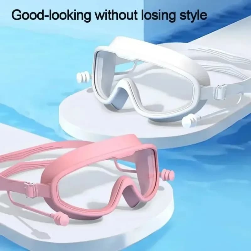 Occhialini da nuoto estivi in silicone Montatura per occhiali da nuoto con tappi per le orecchie Uomo Donna Parti professionali per occhiali antiappannamento HD Huangzi