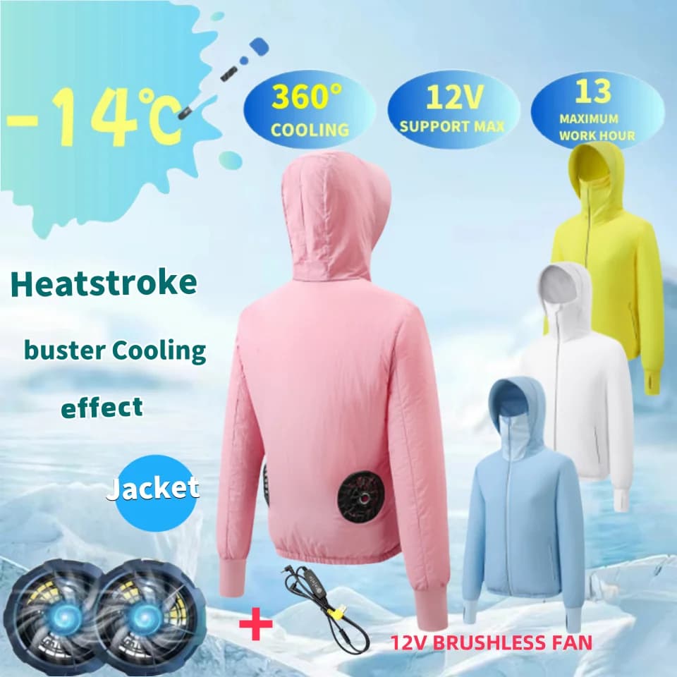 Abbigliamento estivo per la protezione solare Giacca di raffreddamento con ventola da uomo Raffreddamento USB Abbigliamento per aria condizionata Cappotto con cappuccio da jogging per donna all'aperto