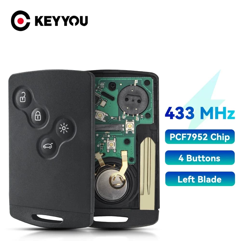 KEYYOU per Renault Smart Card senza chiave vivavoce per Renault Megane Fluence Laguna Scenic Clio Captur Koleos 433MHz ID46 Chip