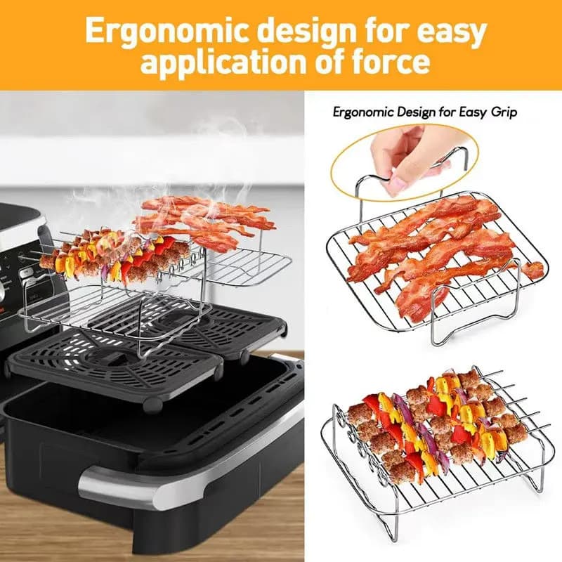 Accessori per friggitrice ad aria in acciaio inossidabile Scaffali per cottura a vapore multifunzione a doppio strato Griglia per arrostire Teglia per barbecue Gril Strumenti di cottura