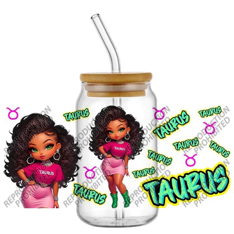 12 adesivi UV con disegni di ragazze dei segni zodiacali, decorazioni fai da te, trasferimenti 3D, adesivi UV DTF per tumbler, involucri per tazze da 16 oz con stampa UV DTF