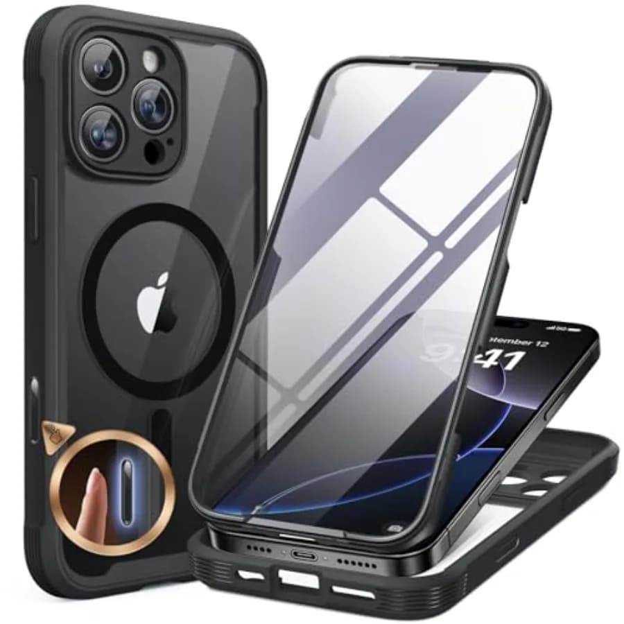 Magnetic for iPhone 16 Pro Case Full-Body Phone with Built-in Glass Screen Protector, [Compatible with MagSafe] Military Drop P