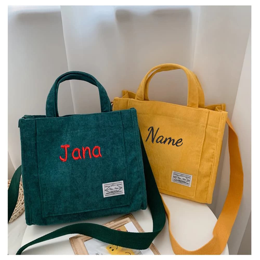 Name Customized Autumn and Winter New Colorful Stripe One Shoulder Crossbody Bag Personalized Embroidered Corduroy Handheld Bag