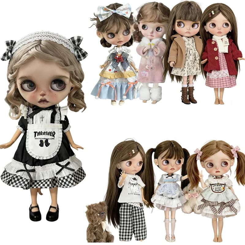 Abito a quadri con motivo a stella per bambola Blythe, gonna cielo stellato, dolce set di cappotti per bambola BJD 6/1 OB24 OB22, accessori