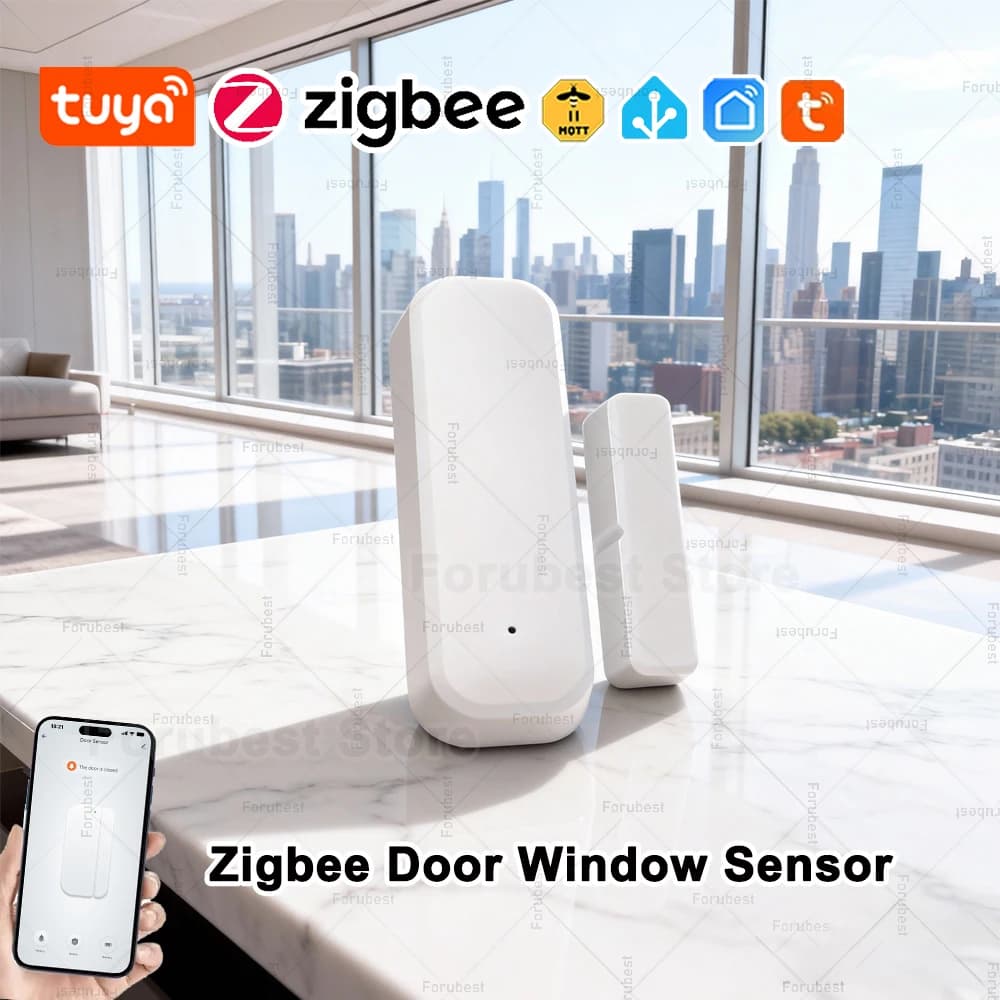 Tuya Smart Zigbee Sensore porta Sensore di contatto Porta finestra Rilevatore aperto chiuso Dispositivo di protezione di sicurezza domestica Funziona con Z2MQTT