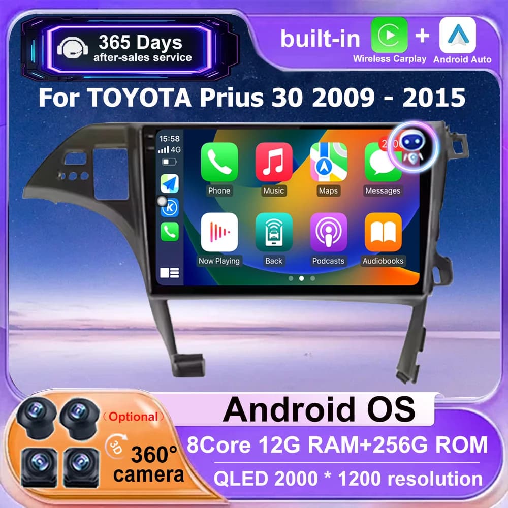 Android 16 Auto Carplay Per TOYOTA Prius 30 2009 2010 2011 2012 - 2015 LHD Auto Radio Lettore Multimediale di Navigazione GPS 4G BT DSP