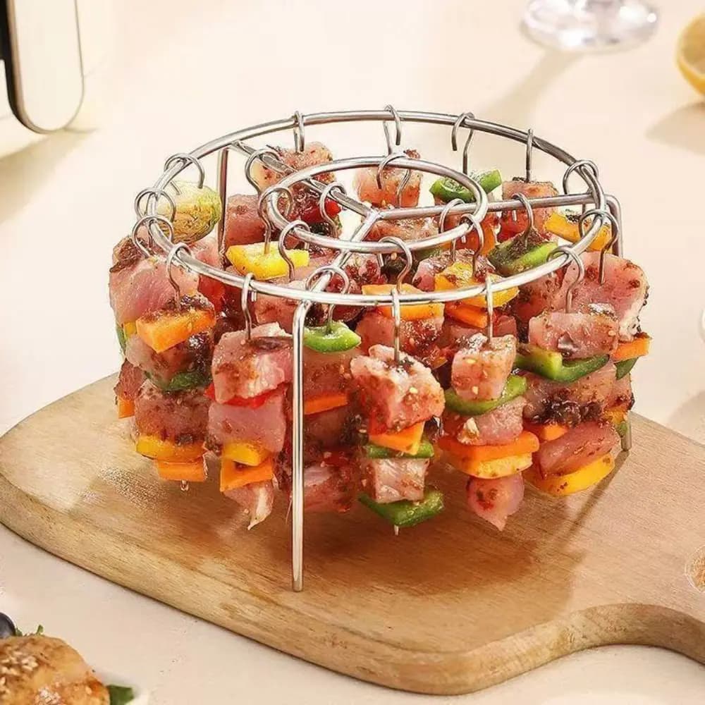 Stainless Steel Air Fryer Skewer Stand Heat-Resistant Rust-Proof Rotating Grill Skewer Set Detachable Easy To Clean