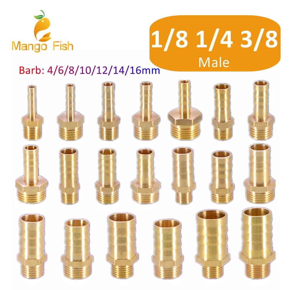 Raccordo per tubi in ottone 6/8/10/12/14/16mm Tubo flessibile con coda 1/8 "3/8" 1/4 "BSP Connettore maschio Giunto Adattatore accoppiatore in rame
