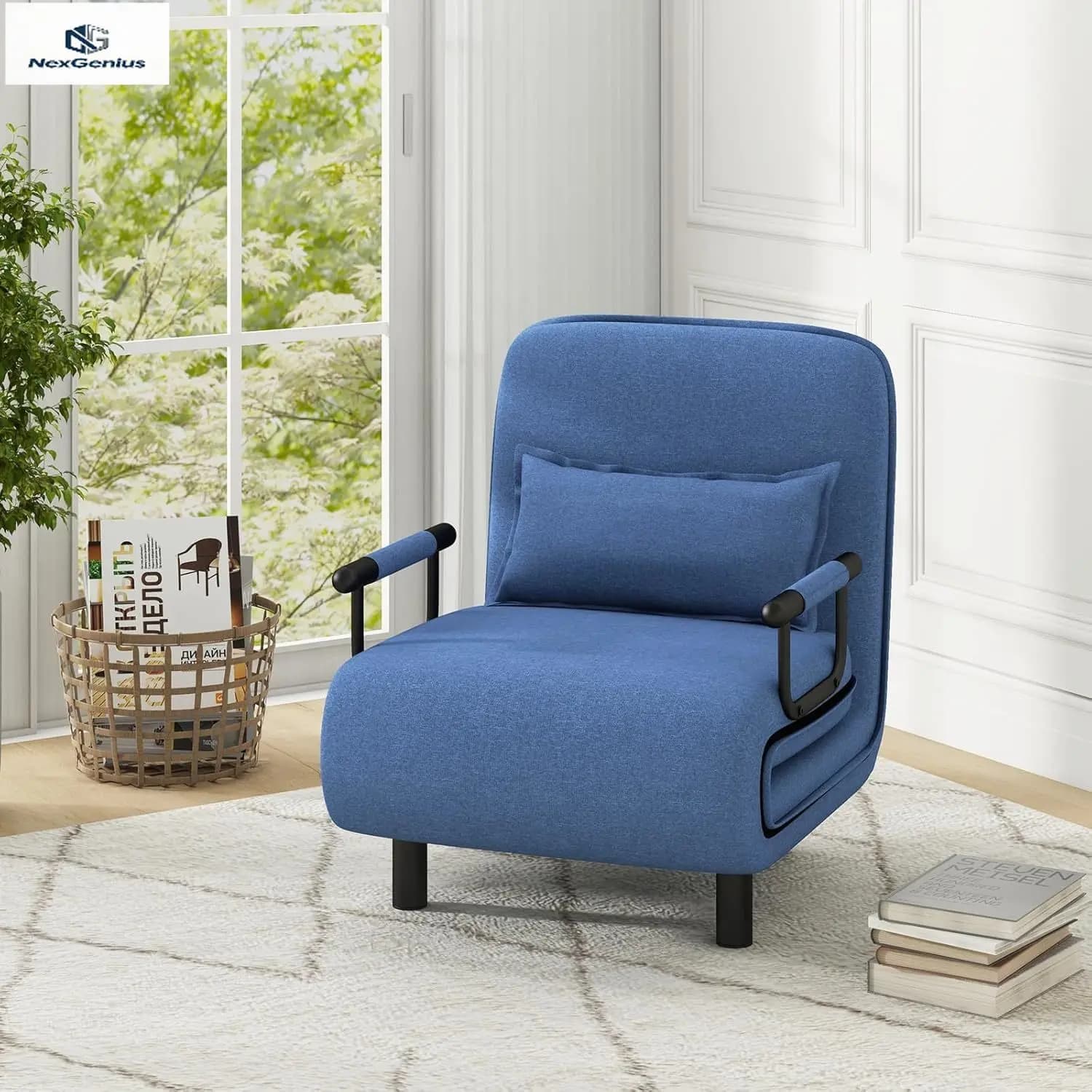 Divano Letto Convertibile 3-in-1, Poltrona Letto con Schienale Regolabile in 5 Posizioni e Cuscino Lombare, 2 Gambe Metalliche Nascoste e 2 Bloccabili