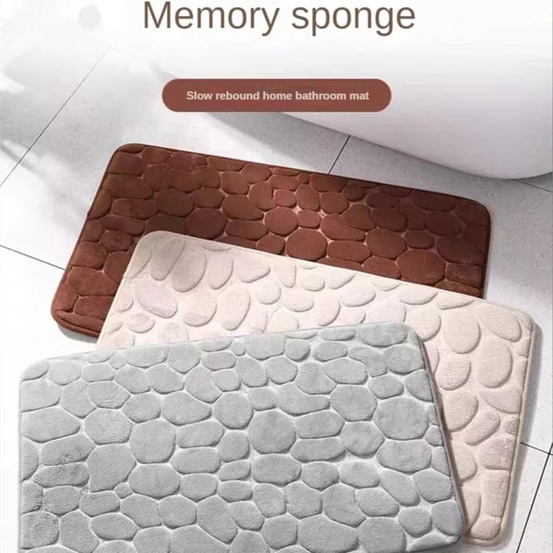 Anti-slip 3D Bathroom Mat with Relief Pattern, Door Absorbent Mat, Washing Machine Washable, Fast Drying