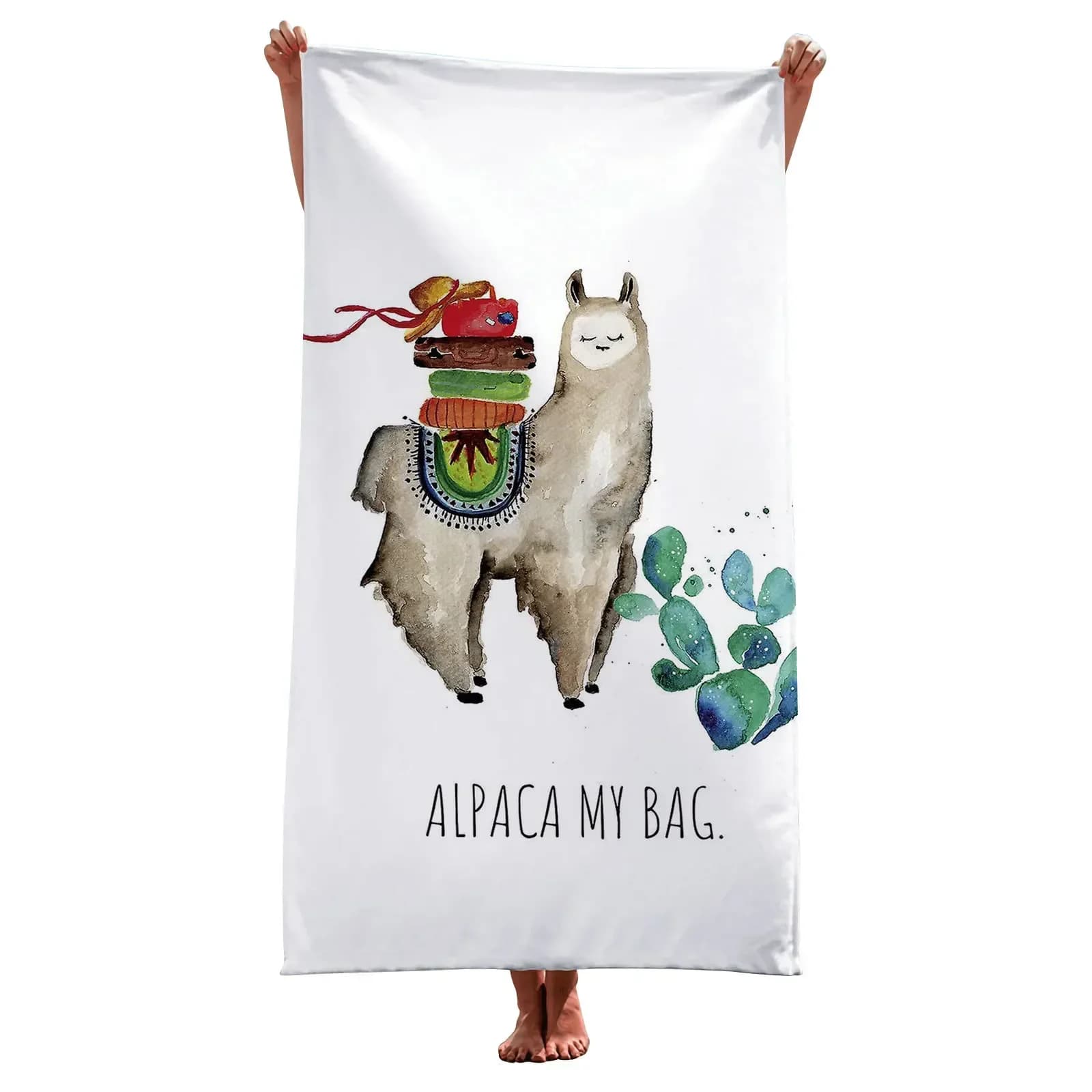 Microfiber Beach Towels with Cartoon Print Alpaca Cactus Summer Bathroom Fast Drying Sports Terry Large Bathroom Yoga Mat Woman