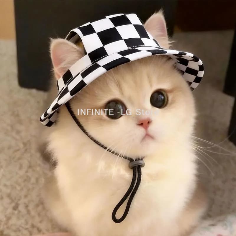 Cappello Estivo per Gatti con Fori per le Orecchie - Simpatico Cappello da Pescatore per Gattini con Protezione UV, Traspirante, per Esterni
