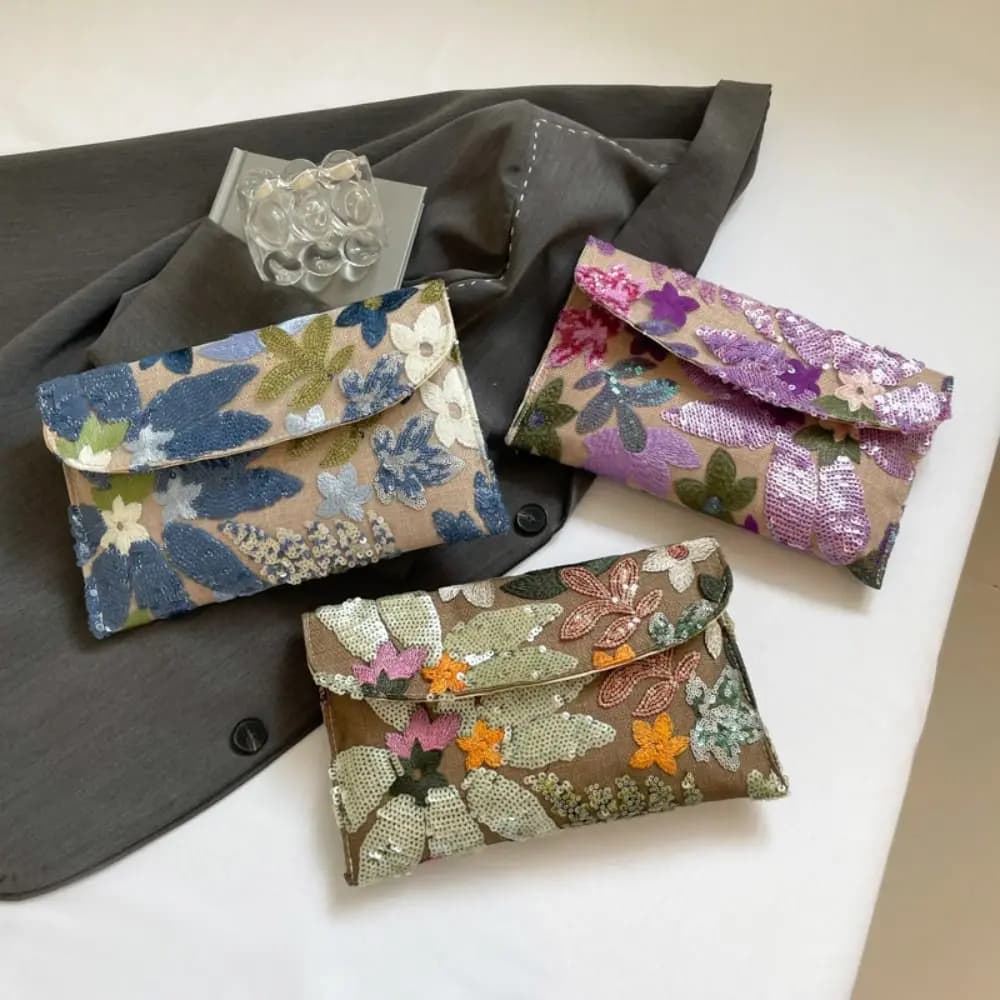 Eleganti Pochette da Sera con Paillettes, Borse Ricamate Floreali con Perline, Borsette Scintillanti per Feste e Serate Eleganti
