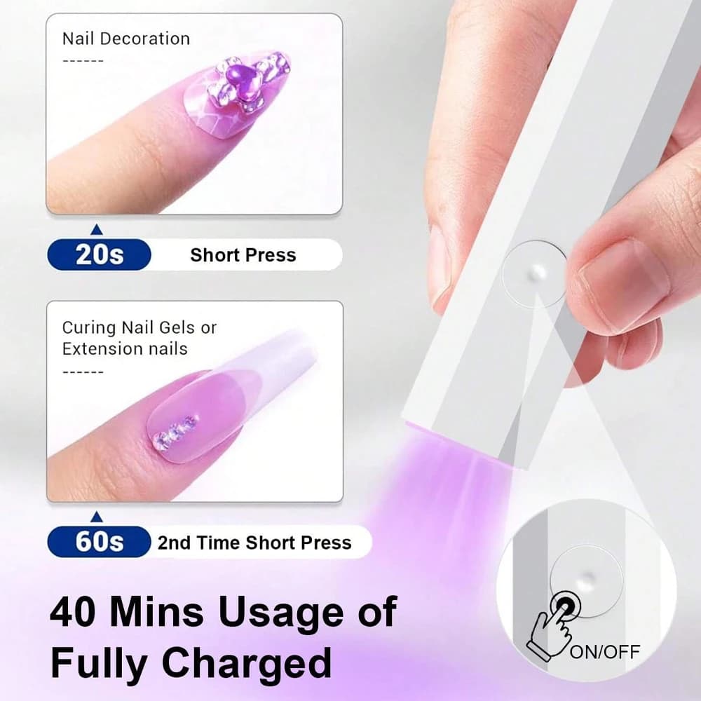 UV Portable Gel Nail Lamp, Mini LED Lamp Rechargeable for Nail Art with Table Support