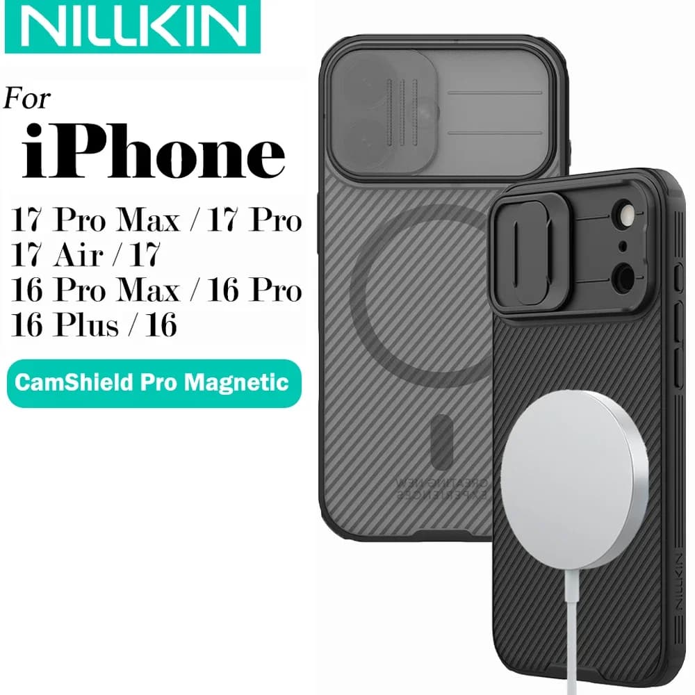 Nillkin per iPhone 17 Pro Max 17 Air 16 Pro Max 16Pro Custodia Magnetica CamShield Pro con Copriobiettivo Scorrevole Protezione PC+TPU