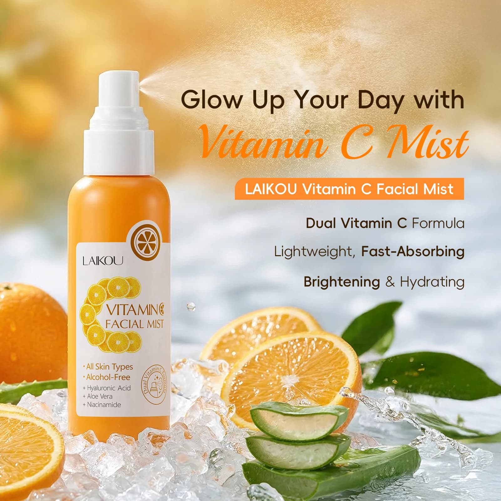 Hydrating VC Brightening Face Mist LAIKOU 100ml Moisturizing Facial Toner Spray Daily Skin Care Bulk Ready To Ship