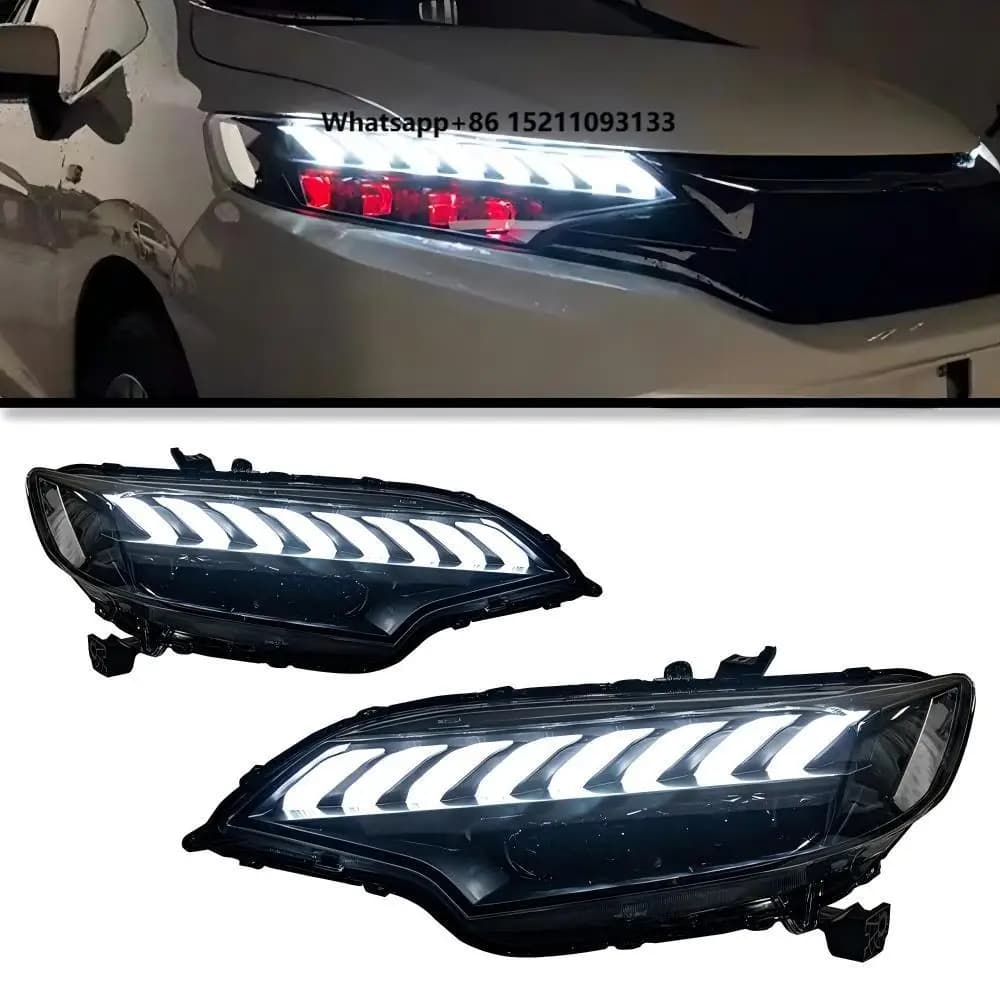 For 2014-2020 GK5 Jazz Modified Headlight Assembly, Crystal LED Lens DRL, Sequential Turn Signal, 35W 12V