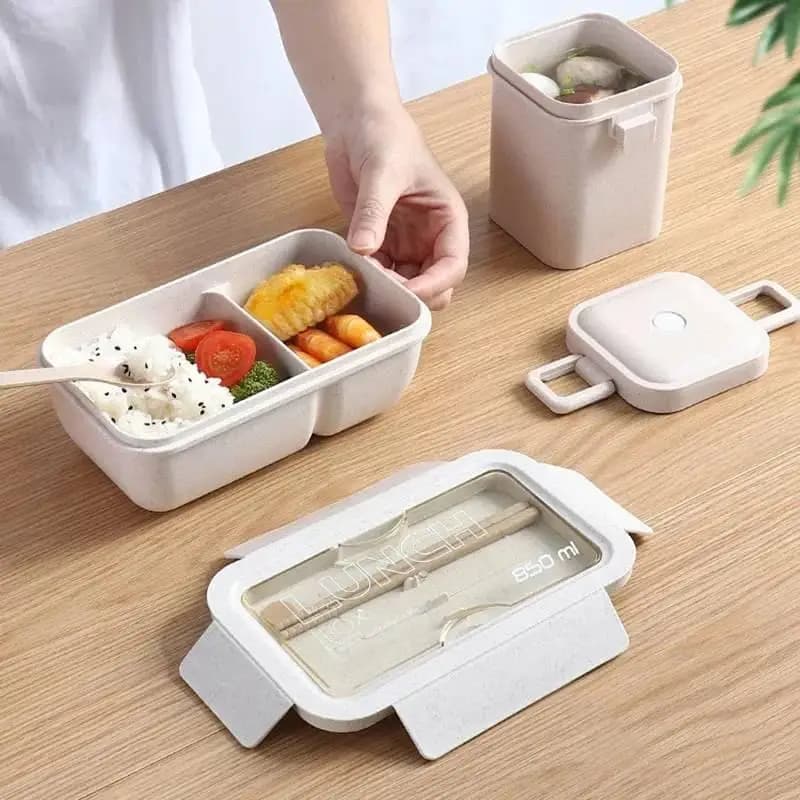 Set di Contenitori per Pranzo in Paglia di Grano per Bambini, Adatti al Microonde, Senza BPA, Ecologici, Riutilizzabili per la Preparazione dei Pasti Scolastici