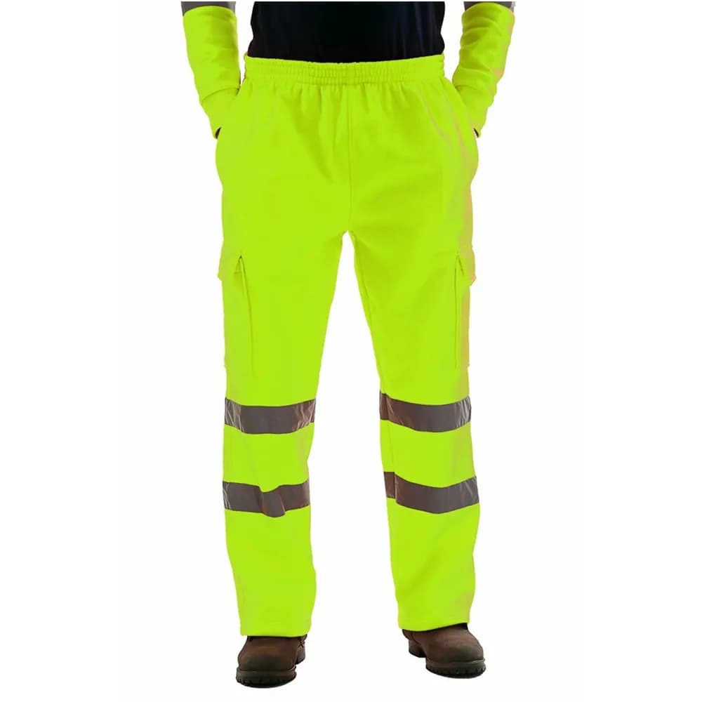 Men's Reflective Strip Work Uniforms Casual Fleece Long Pants for Garbage Collection Workers Comfortable Cotton Workwear