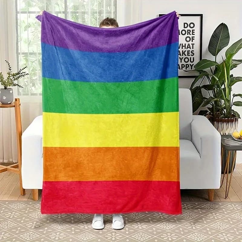 Simple Rainbow Horizontal Strip Throw Blanket,Soft Bed,Car Seat Cover,Birthday Anniversary Bright Indoor Blessing Token