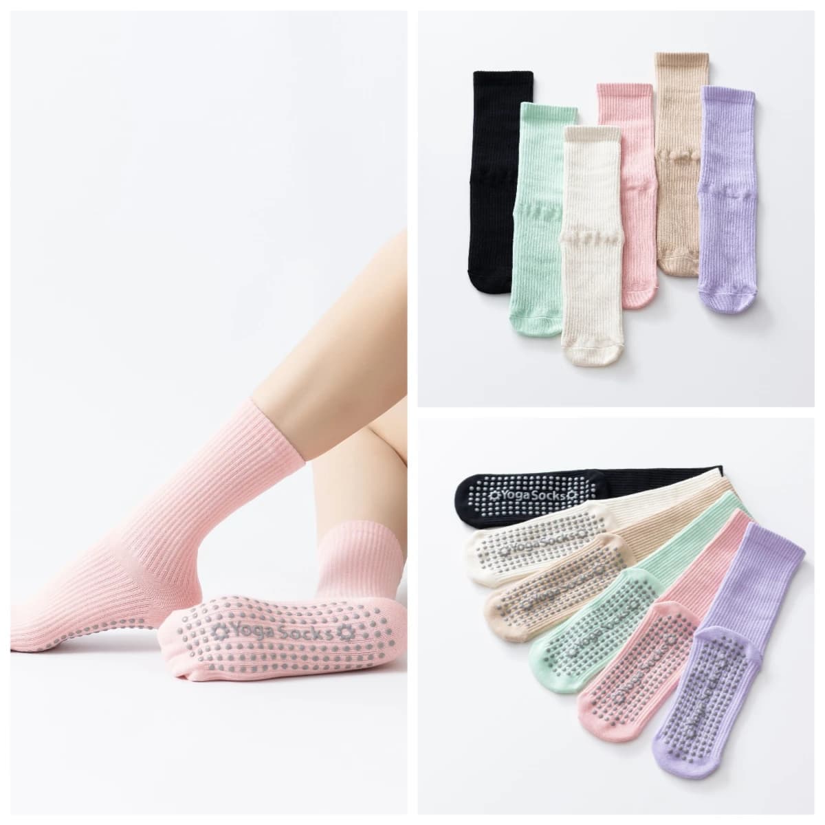 Calzini da yoga antiscivolo da donna Calzini a tubo centrale a pressione con punti in PVC con presa Supporto per caviglia anti-vescica per palestra di pilates