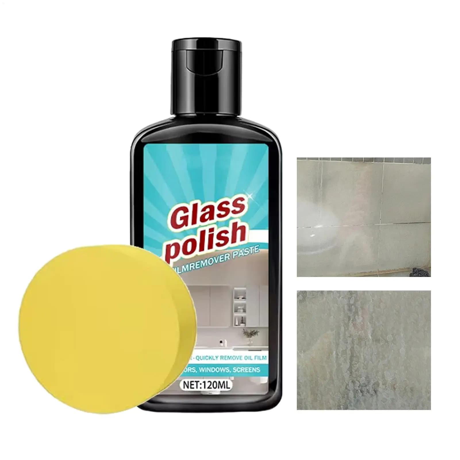 Detergente per Vetri per Porte Doccia 120ml, Pulizia Profonda, Rimuovi Macchie, Senza Aloni, Composto Lucidante per Vetri del Bagno, Finestre e Specchi