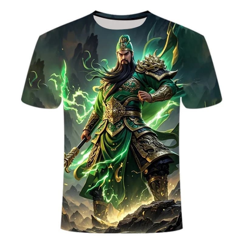 Nuova T-shirt Estiva Stampata in 3D, Serie Creativa Guan Yu, Abbigliamento Giovanile alla Moda con Collo Tondo e Maniche Corte, Traspirante in Poliestere