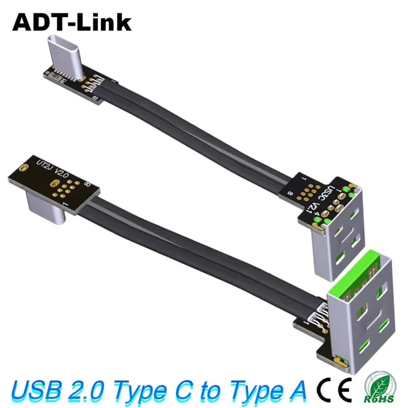 ADT-Link FPV USB 2.0 Cavo di prolunga a nastro FPV piatto da tipo A a tipo C Cavo angolato da 90 gradi Adattatore flessibile per scheda video
