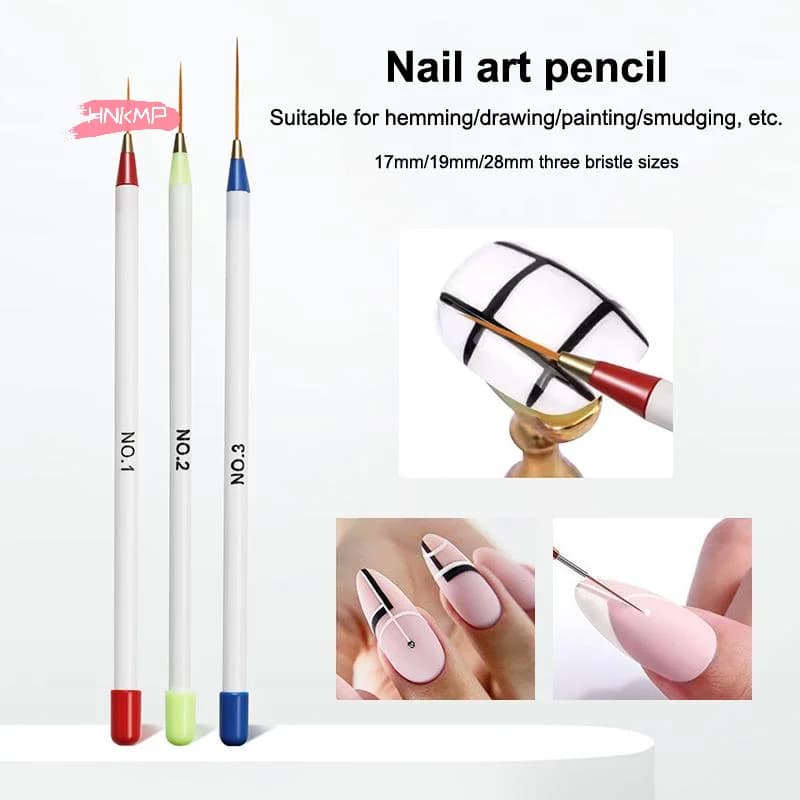 Set di 3 Pennelli Professionali per Unghie, Pennelli Allungati per Disegno e Linee Sottili, per Gel UV, Nail Art e Manicure