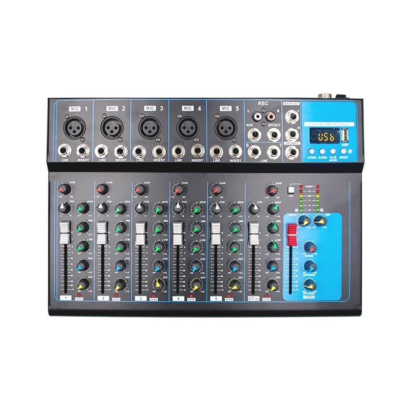 7 Channel Audio Mixer 48V Phantom Power USB BT 16 DSP Effects for DJ Studio Karaoke Live Streaming New
