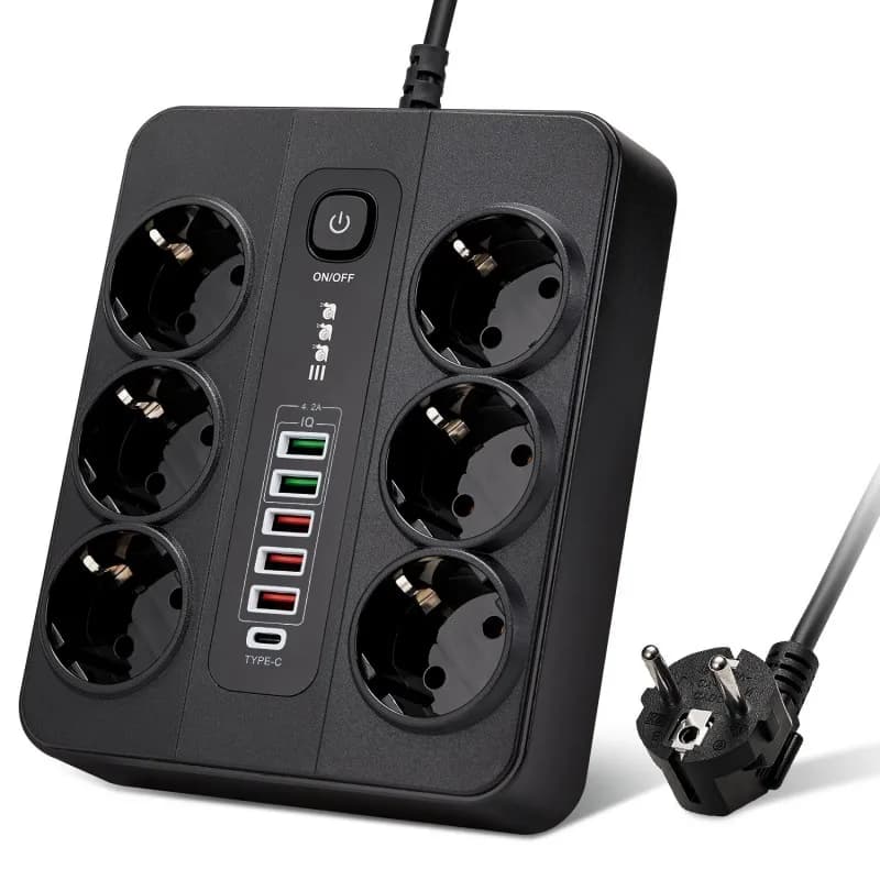 Extension Socket With Safety Switch Power Strip For Office Home EU Plug 3000W 2M Cable Overload Protection USB Type C Ports