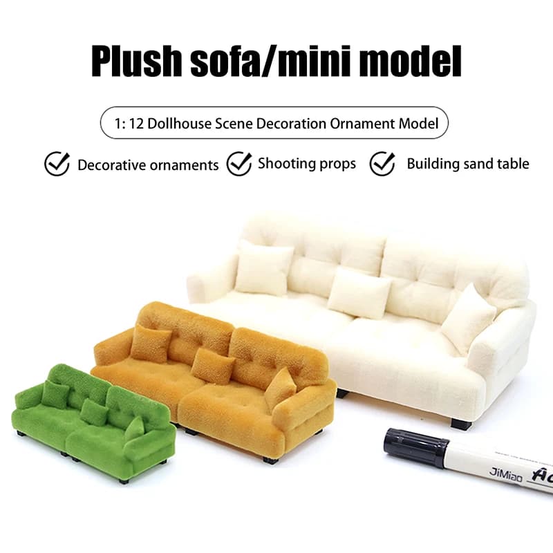 1/12 1/20 1/25 Casa delle bambole Simulazione Floccaggio Divano Modello Mini Mobili Soggiorno Decorazione della bambola Accessori Giochi di imitazione Giocattoli