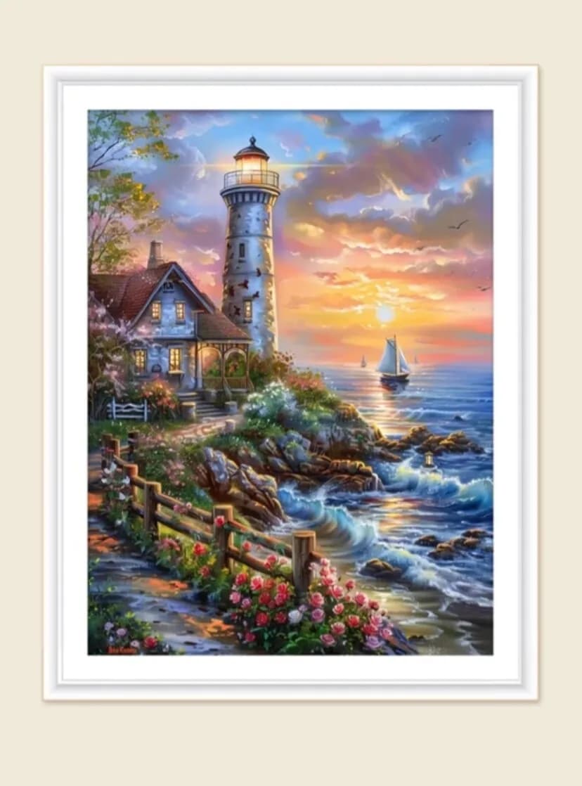 Coastal lighthouse cross stitch kit DIY 9CT 60X80CM Cotton Threads Embroidery Needlework Handmade Gift Decoration