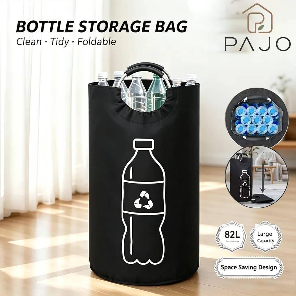 Large Capacity Empty Bottle Storage Basket Folding Recycling Bin with Aluminum Handle 82L Bottle Collector Bag Home Organizer
